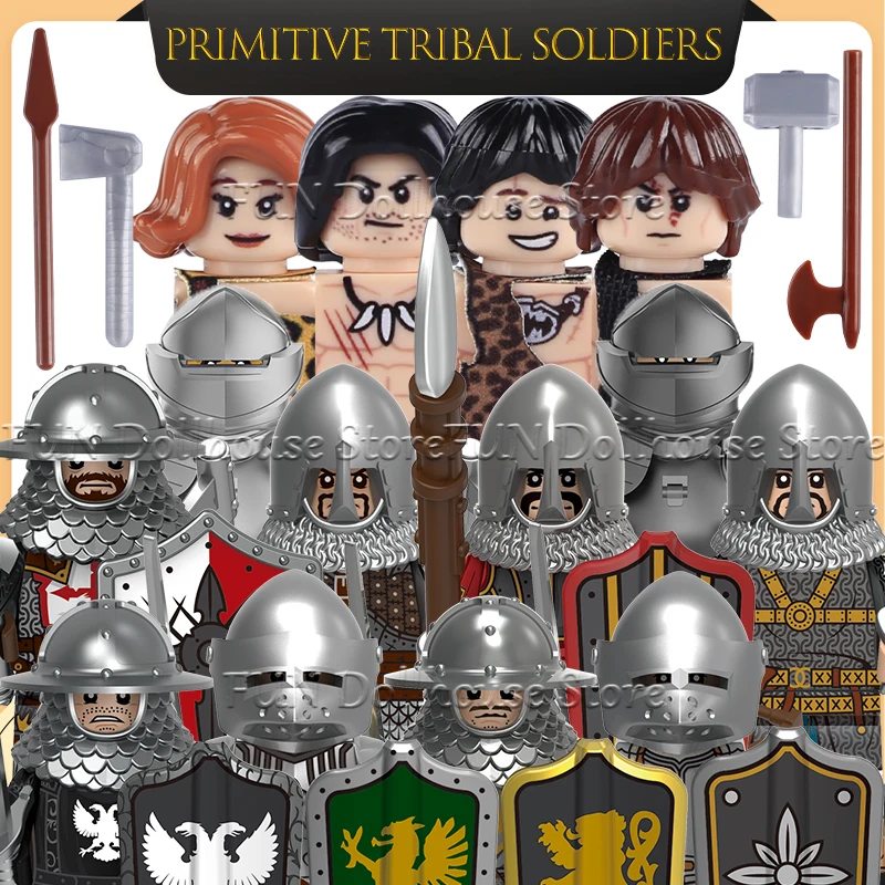 Château médiéval militaire chevalier Figure bloc de construction soldat Lancer Archer primitif Tribal guerrier bouclier lance briques à monter soi-même jouet