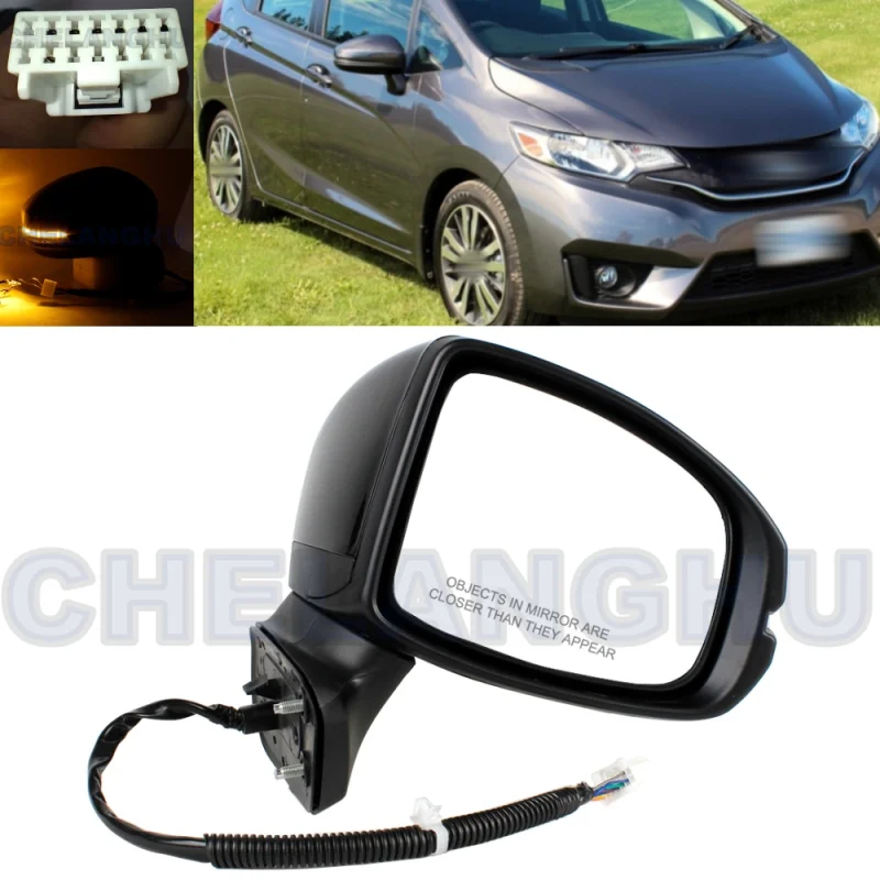 

Mirror Assembly For Honda Fit EX LX 2015 2016 2017 2018 2019 2020 Right 7Pins Black Painted Heated Power Adjust Turn Light