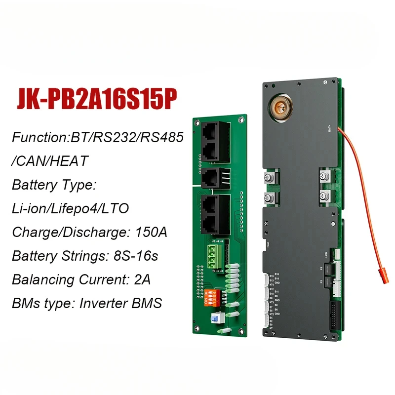JKBMS PB2A16S15P BMS 150A | 2A Active Balance 95% Eff | LiFePO4/Li-ion | CAN/RS485/Bluetooth 5.0 | Solar/EV Energy Storage