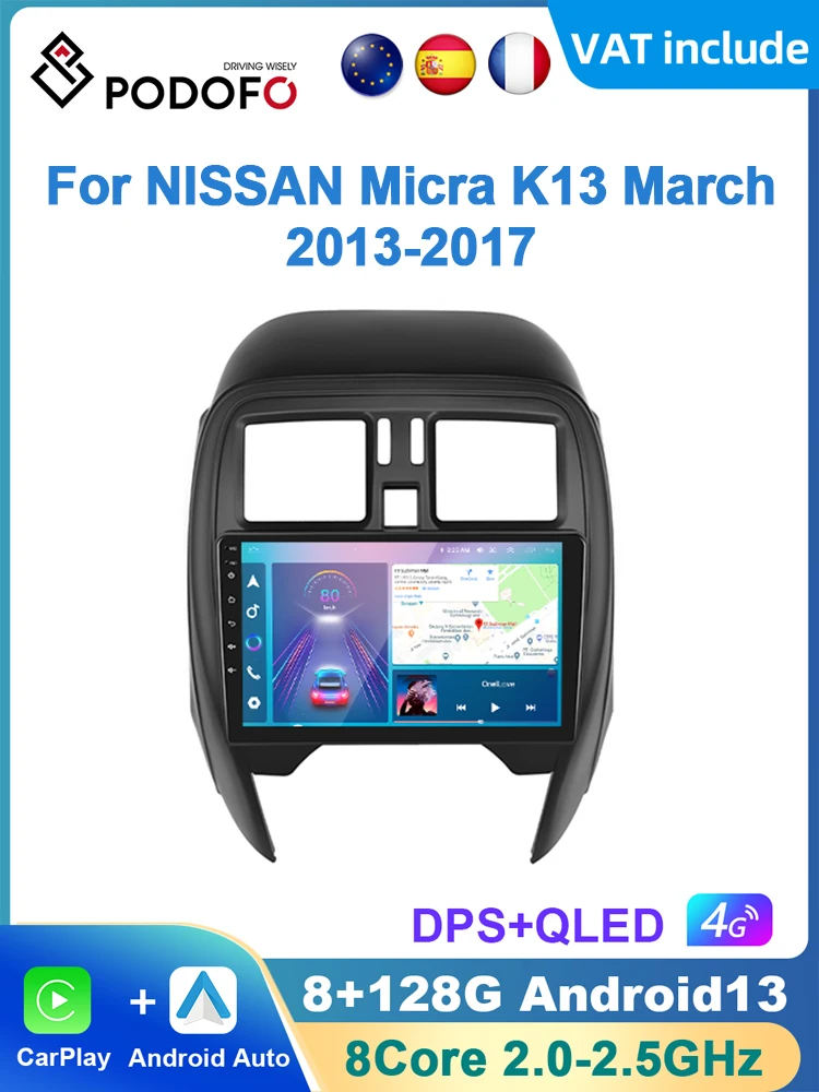 Podofo Android Carplay Car Radio For NISSAN Micra K13 March 2013-2017 Android Auto 4G Multimedia Player GPS Navigation RDS Radio