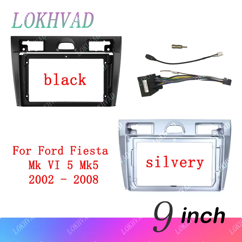 Car Android Radio Frame For Ford Fiesta Mk VI 5 Mk5 2002-2008 9 inch 2DIN Fascia Stereo Panel 16PIN Audio Harness Wire