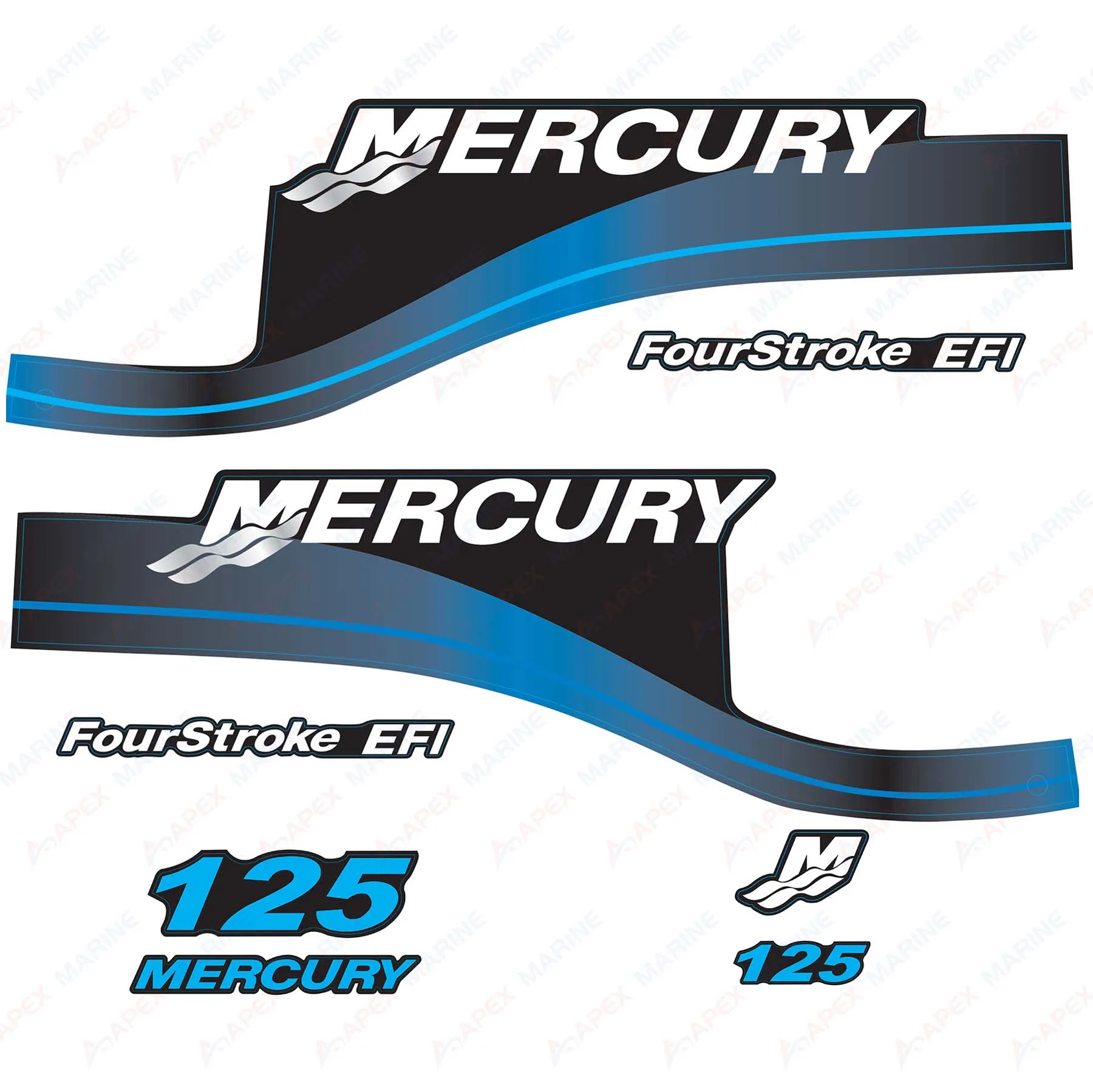 Decals for Mercury 125 HP Four Stroke EFI Outboard Engine Blue Decal Kit Sticker Set Reproduction 125hp 4-Stroke EFI