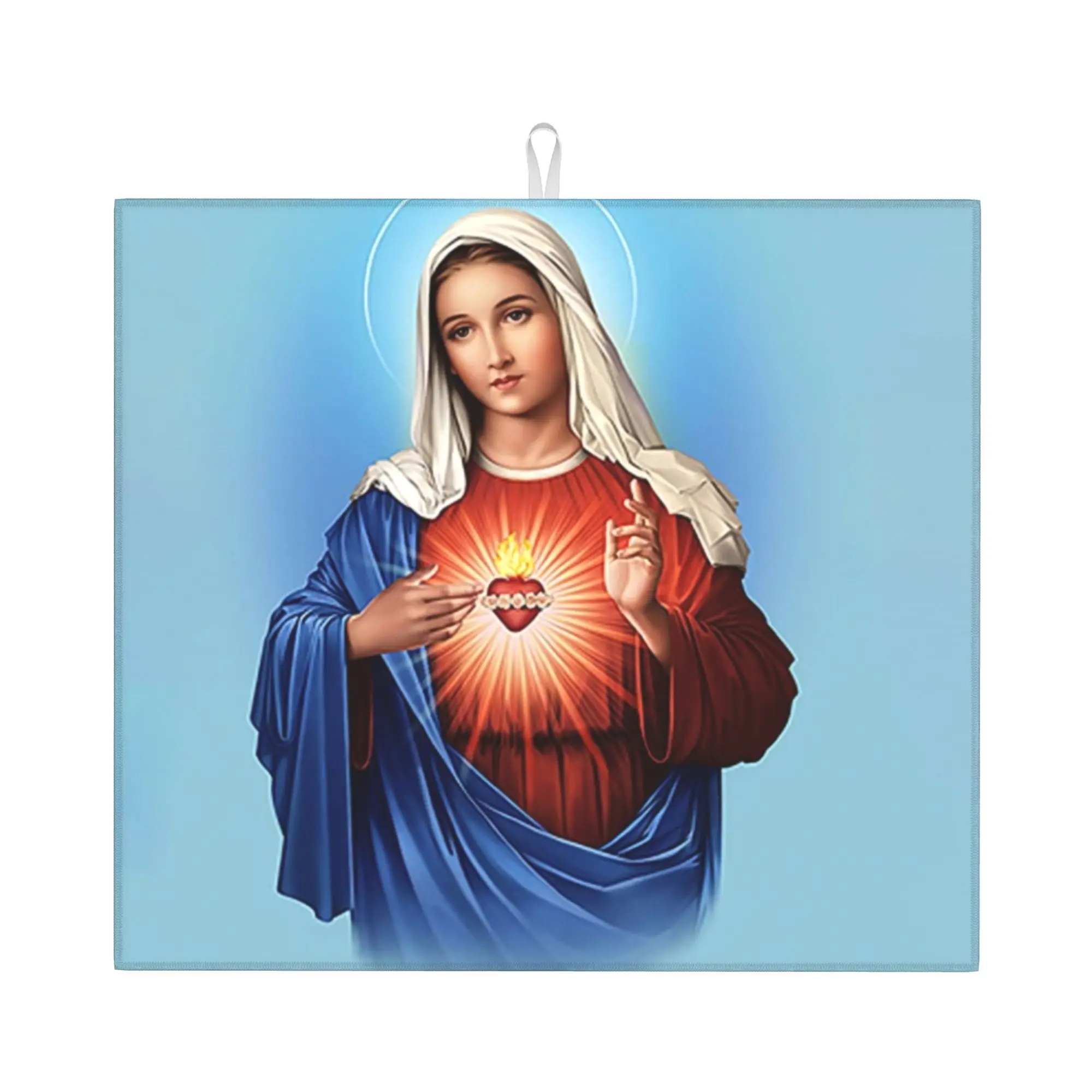 Drying Mat For Kitchen Holy Heart of Mary Water Absorbent Christianity Virgin Mary On Slip Kitchen Counter Protector Mat