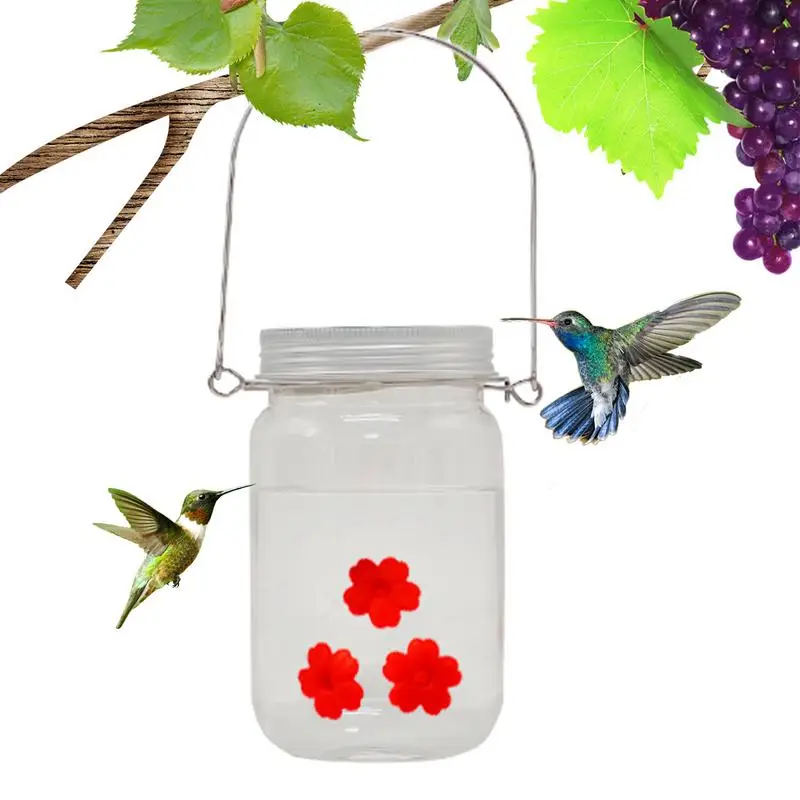 450ml Bird Feeder Outdoor Hanging Bird Water Feeders MasonJar Silicone 3 Flowers Hummingbirds Watering Bottle Drinker