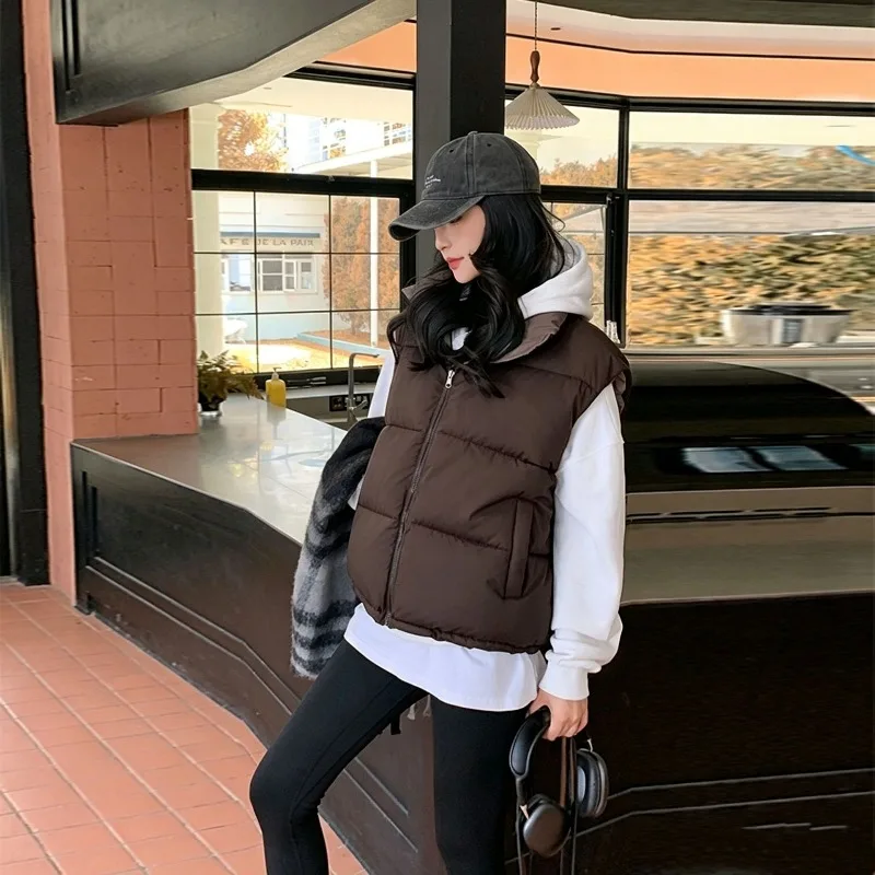 Autumn Winter Women's Vest Jackets Reversible Stand Collar Quilted Padded Windproof Zipper Pockets Loose Waistcoat Fashion Wear