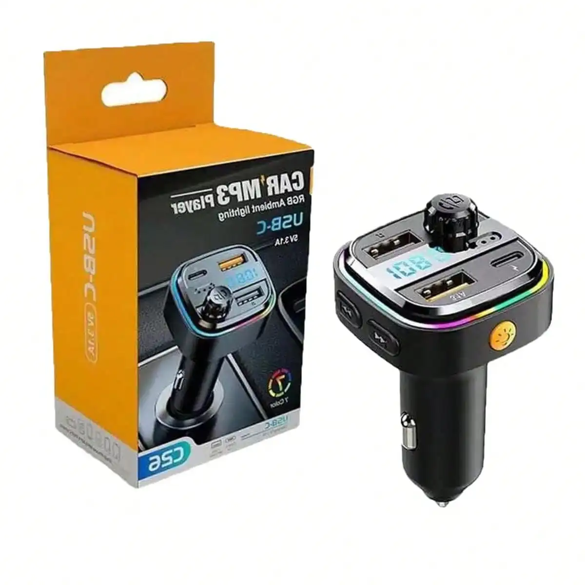 

Bluetooth Car FM Transmitter Radio Adapter with 2 USB+1 USB-C Ports Fast Charging Car Charger Adapter In-Car Stereo Audio Receiver for Daily Commute Long Road Drive Auto Accessories