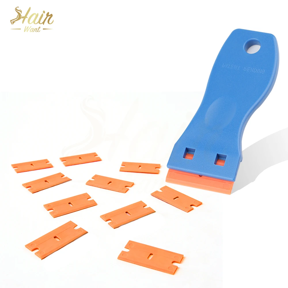 Hair Want Tape Remover Razor Scraper with 10pcs Double Edged Blades for Removing Labels Stickers Car Window Sticker Removal