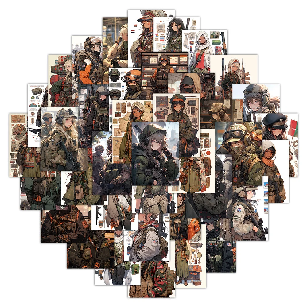 10/30/60pcs Anime Camouflage Female Soldier Stickers Cool Camo Army Girl Graffiti Decal for Laptop Motorcycle Waterproof Sticker