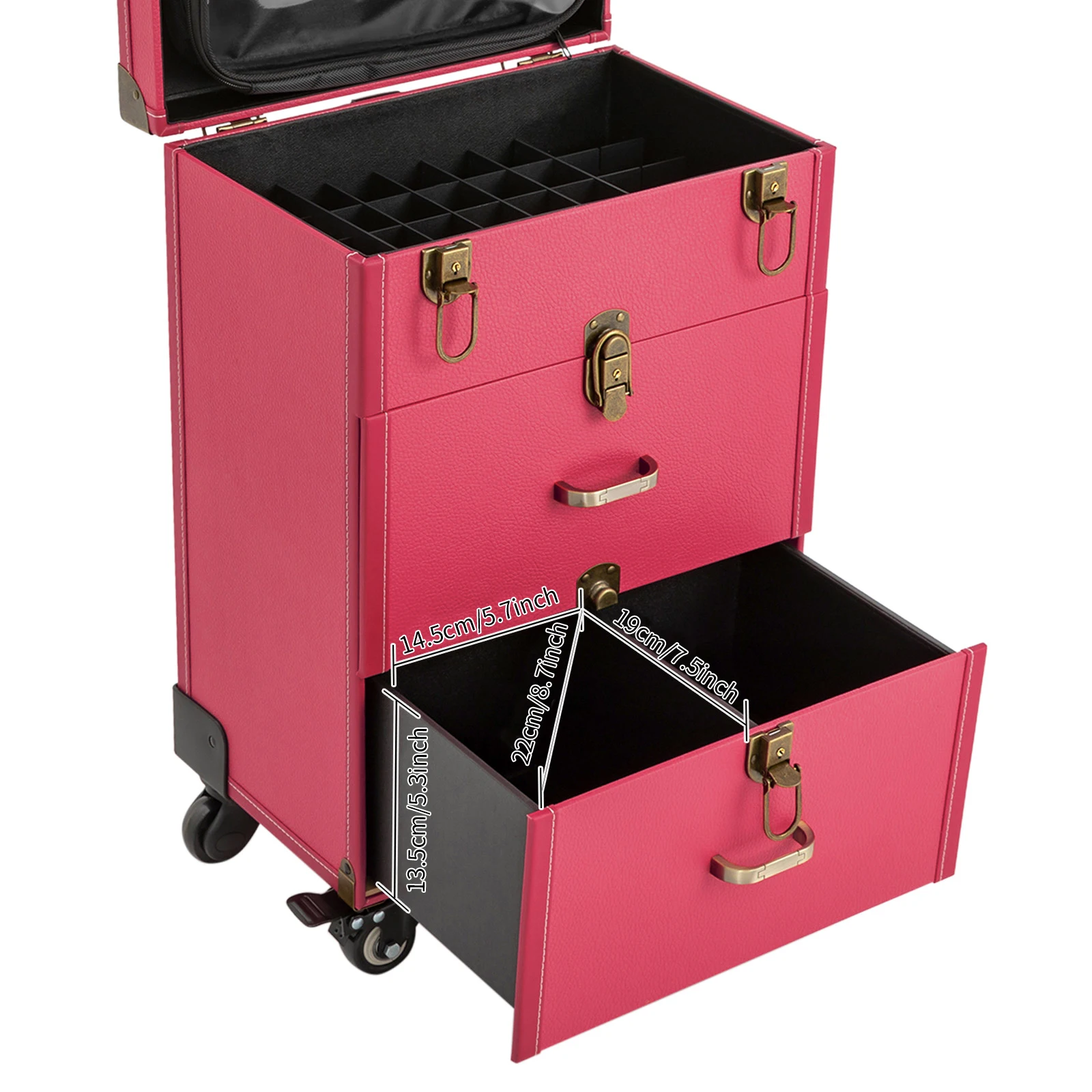 Makeup Train Case, Rolling Makeup Trolley Case, w/ 4 Wheels, Rose