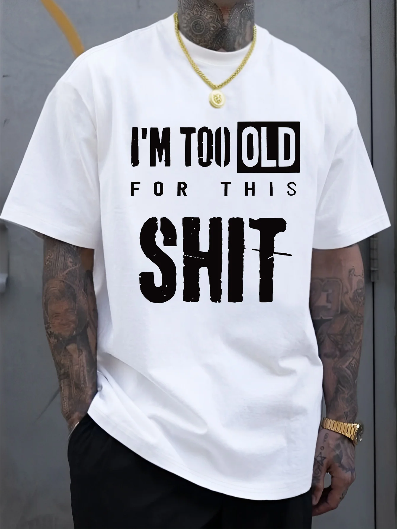 

«I'M TOO for THIS» Повседневный топ стандартного кроя из 100% хлопка с короткими рукавами и круглым вырезом для взрослых, всесезонный