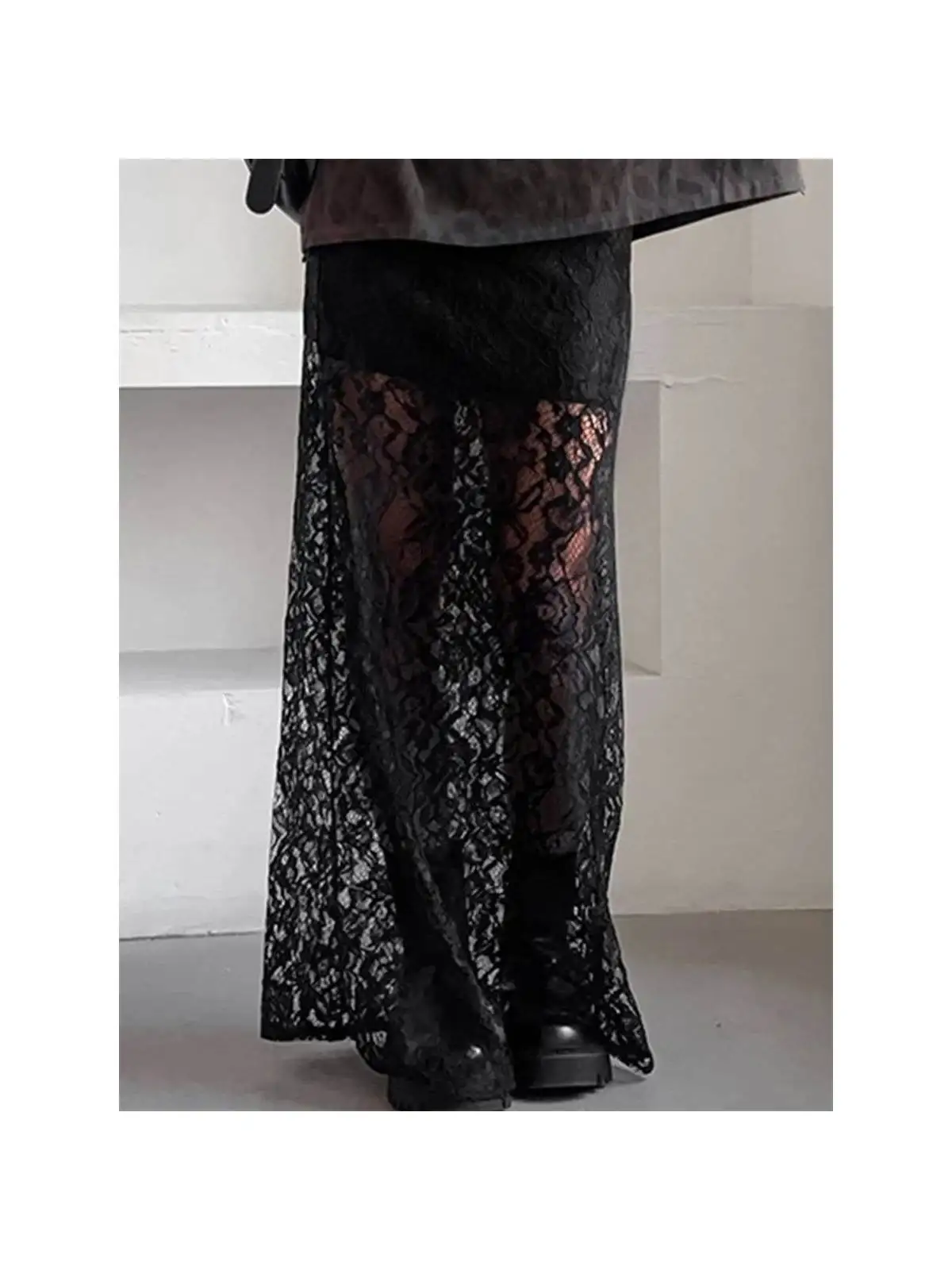 

Сексуальная кружевная полупрозрачная юбка для женщин, уличный стиль, средняя талия, свободный крой, длинная юбка, однотонная, летняя модная женская юбка