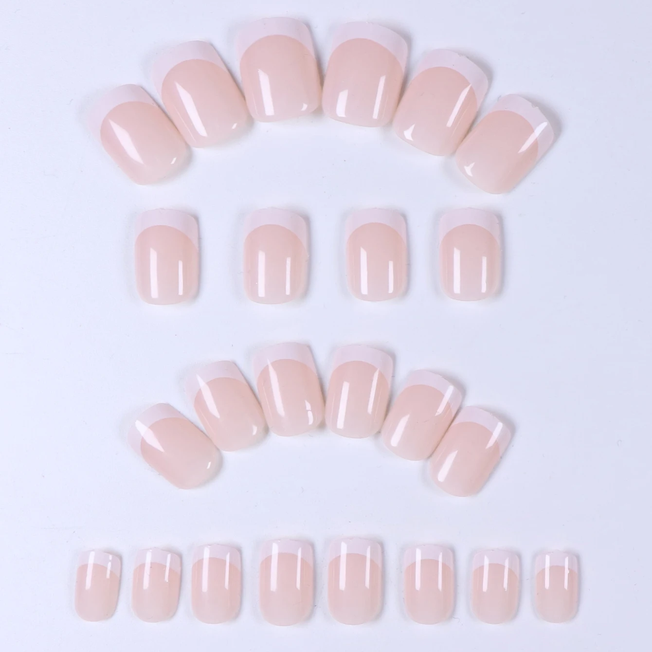 Short Square Nude Pink White Classic French Press On Nails Glossy Natural Simple Plain Fake Nail Tips Daily Office Wedding Manicure For Women