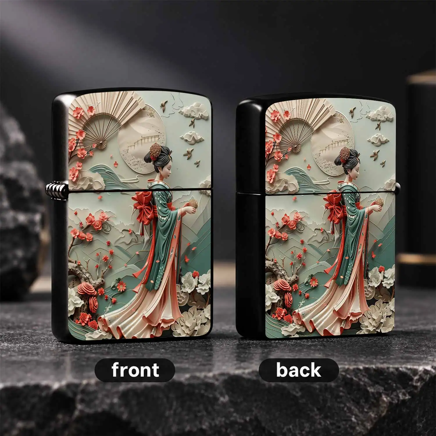 Exquisite Paper-Cut Style Japanese Geisha Pattern Lighter, Vintage Oriental Aesthetic Portable Ignition Accessory, Elegant Decorative Practical Item For Daily Use Travel Gifting And Various Scenarios A Humorous And Interesting Lighter