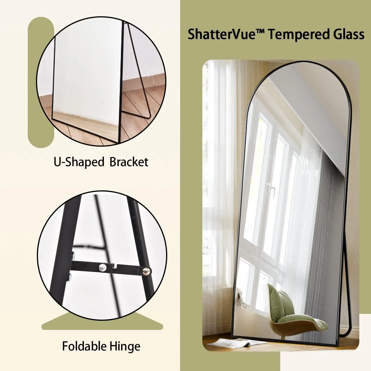 71"x26" Arch Full Length Mirror, Wall Mirror Floor Mirror with Stand Hanging or Leaning, Aluminum Alloy Frame Full Bo