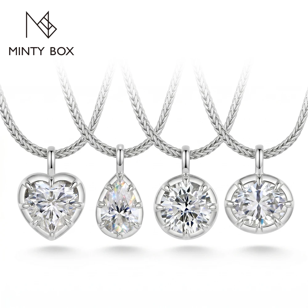 MINTYBOX Bezel Set Moissanite Pendant Collection Heart Oval Round Pear Cut Copper Necklaces for Women Office Daily Wear Jewelry