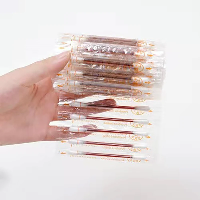 500 PCS Disposable Iodophor ผ้าฝ้าย Swabs สําหรับ Home ฆ่าเชื้อผิวบาดแผลทารกฆ่าเชื้อพกพาไอโอดีนผ้าฝ้าย Swabs