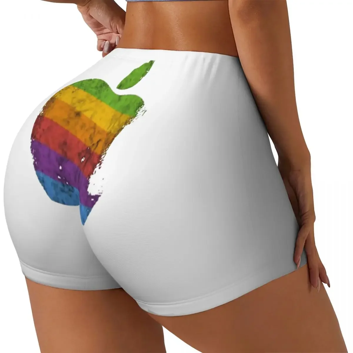 Custom Apple Retro Logo Classic Women Gym Workout Running Shorts Athletic Volleyball Biker Yoga Shorts