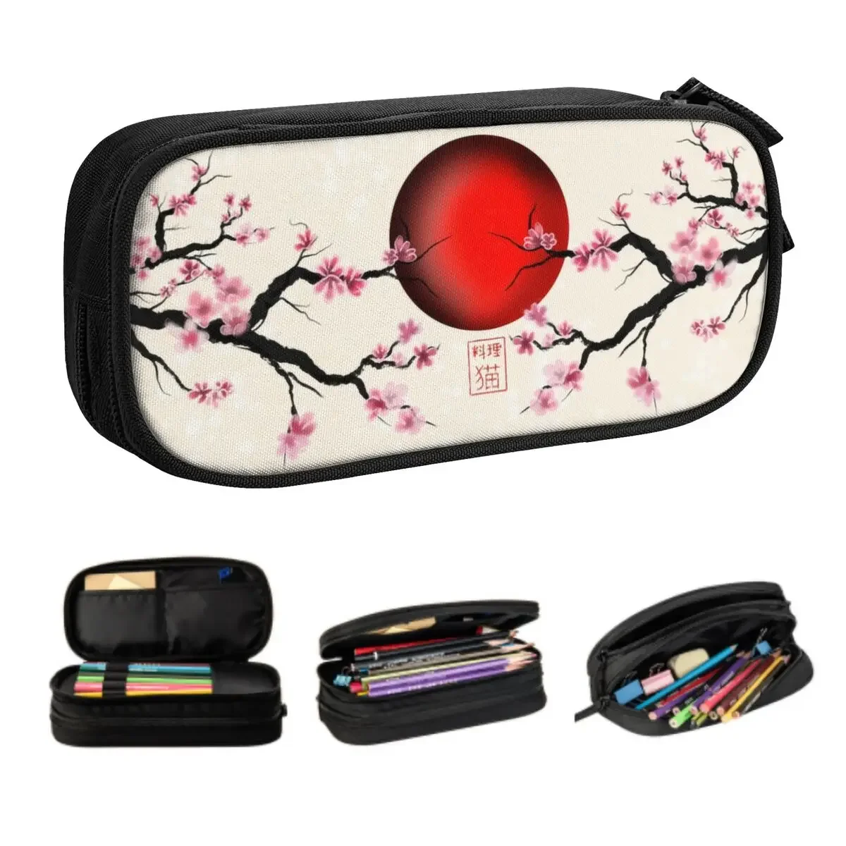 

Custom Japan Sakura Cherry Blossoms With A Red Sun Custom School Pencil Cases Flower Pencil Pouch Students Stationery