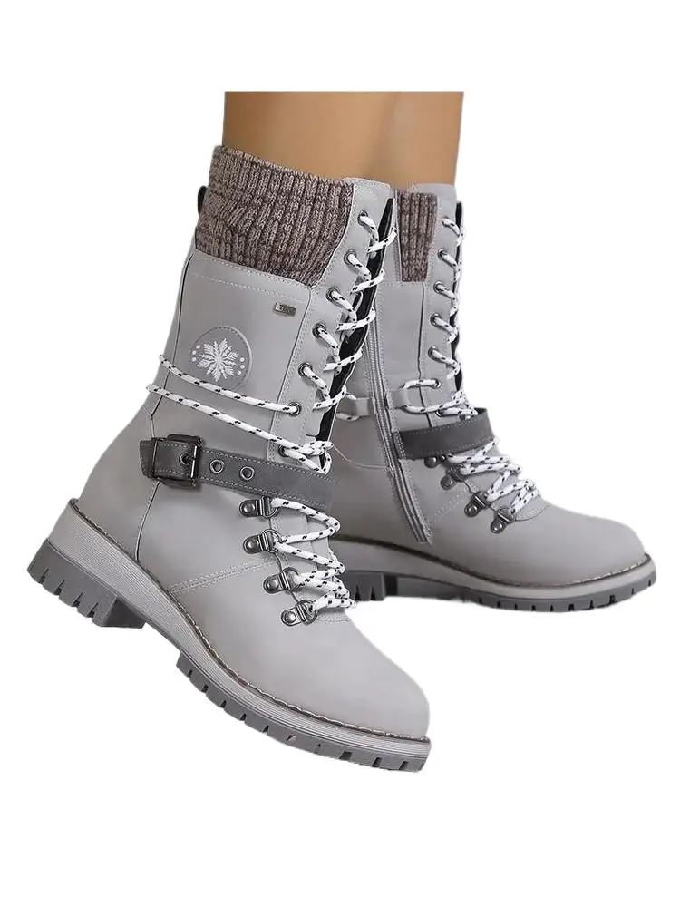 Bottes floues de couleur unie pour femmes, semelle souple, talon épais, doublure polaire, bottes de neige antidérapantes pour l'hiver