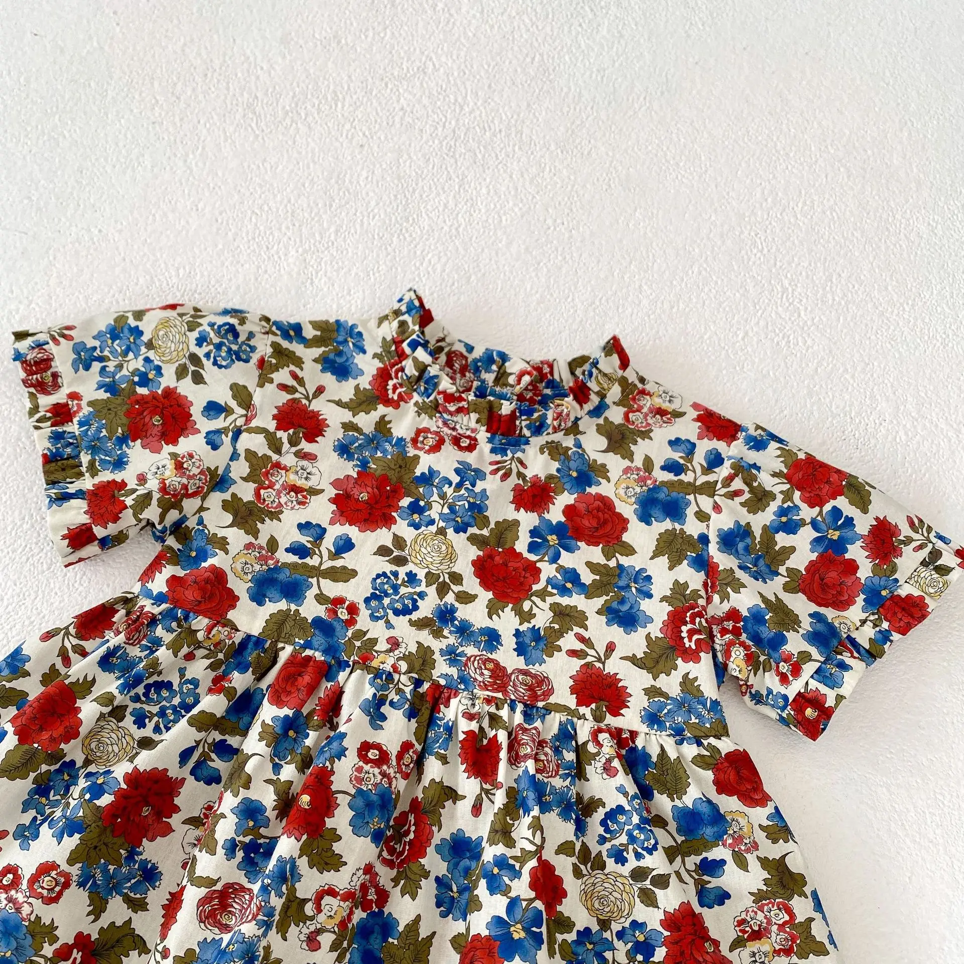 Summer New Trendy Baby Girl Fashion Flower Small Print Short sleeved Harper Dress Triangle Harper Jumpsuit