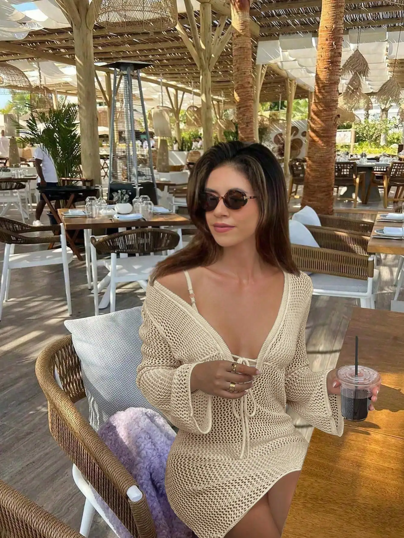 

Women Solid Color Knit Beach Cover-Up Cardigan Casual Vacation Wear
