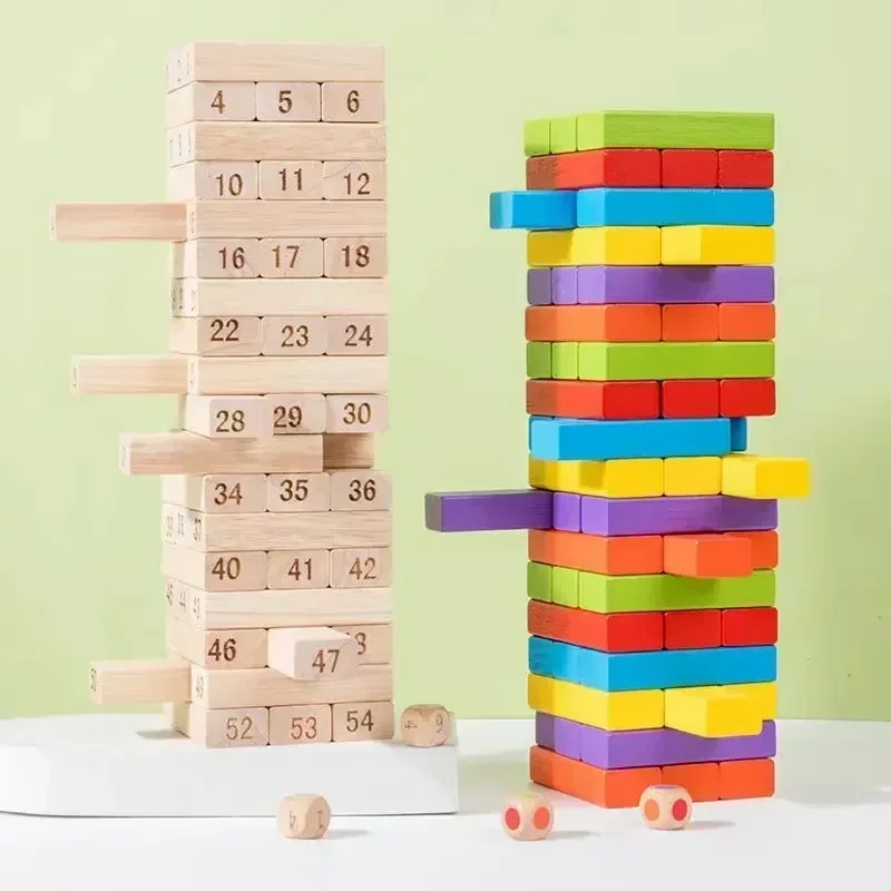 2Set Building A Tower and Drawing Blocks on A Chessboard Game Children's Solid Block Puzzle Parent-child Interactive Board Game