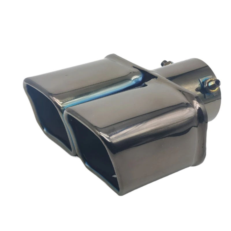 1 PCS Silver/Black Car Dual Exhaust Tip Square Outlet Exhaust Pipe Universal Stainless Steel Exhaust Muffler Inlet 2.5\