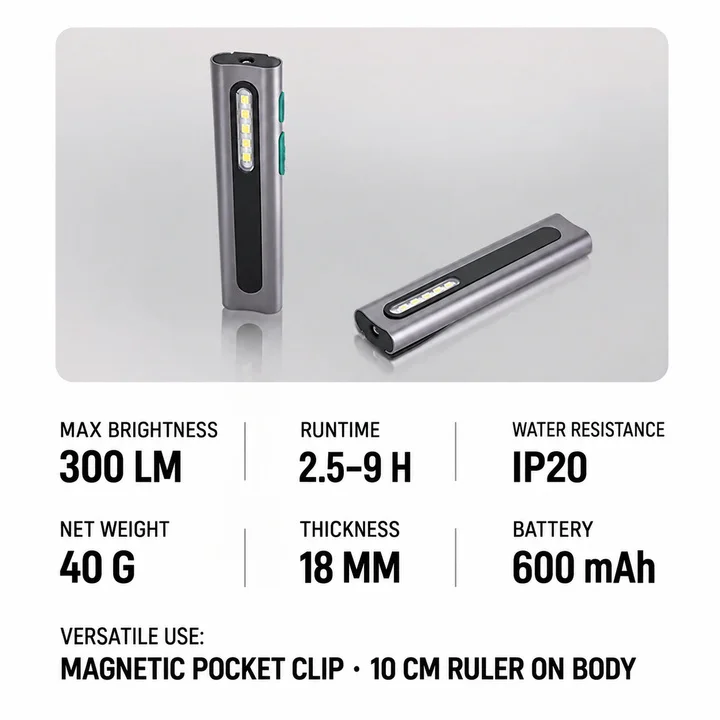 SATA Rechargeable LED Work Light 300LM Dual Light Magnetic Pocket Clip Type C Portable Flashlight for Repair Camping