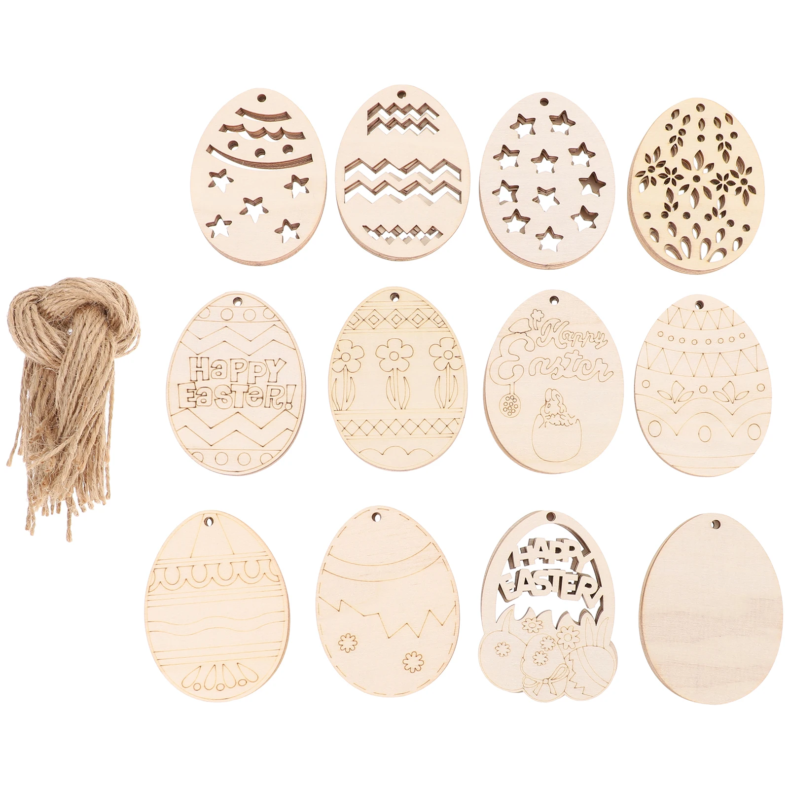 

48pcs Blank Easter Wooden Eggs Unfinished Wood Cutouts DIY Craft Decorations Kids Hanging Ornaments Easy Painting Khaki