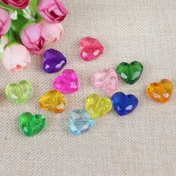 10 MIXED COLOR Transparent Acrylic Faceted Heart Charm Beads 30mm