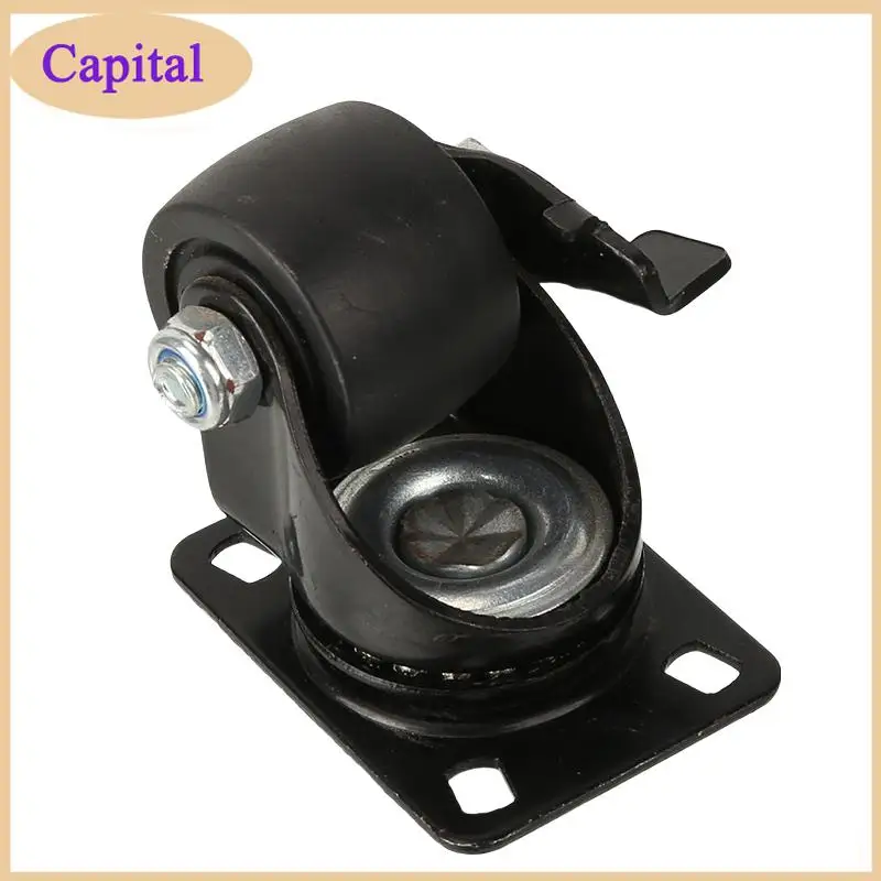 Heavy Duty 1.5 Inch Black Swivel Caster Pulley - Wheel with Flat Brake & Stylish Gold Drill Design for Furniture & Machinery