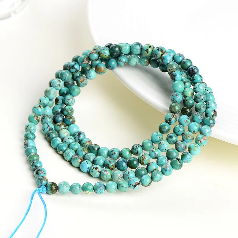 Genuine Natural Green Turquoise 3 Laps Round Beads Bracelet 4.5mm Woman Men Blue Turquoise Gemstone Jewelry AAAAA