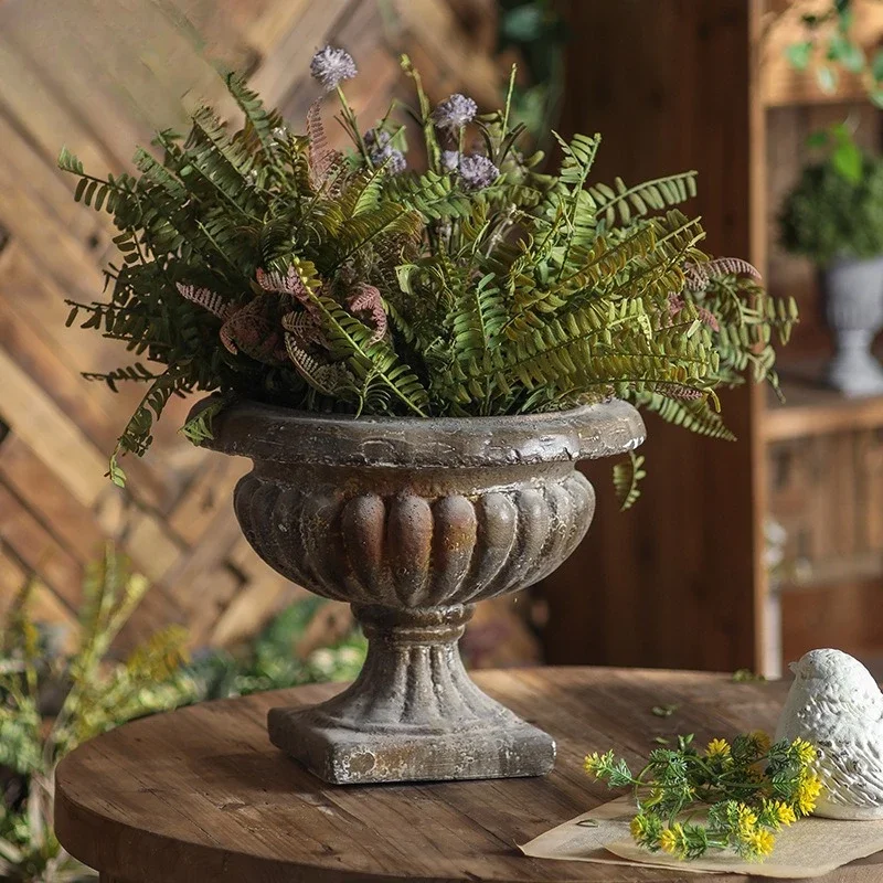 Wabi Stillwind retro flower pot ornament antique weathering sense of age desktop flower pot trophy modeling studio decoration