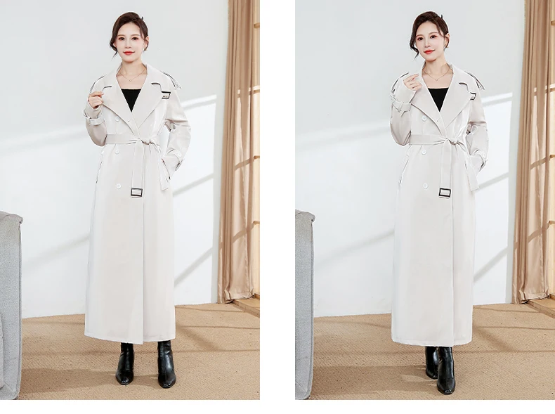 Lautaro Spring Autumn Extra Long Oversized Cool Reflective Shiny Black Patent Leather Trench Coat for Women Belt Runway Fashion