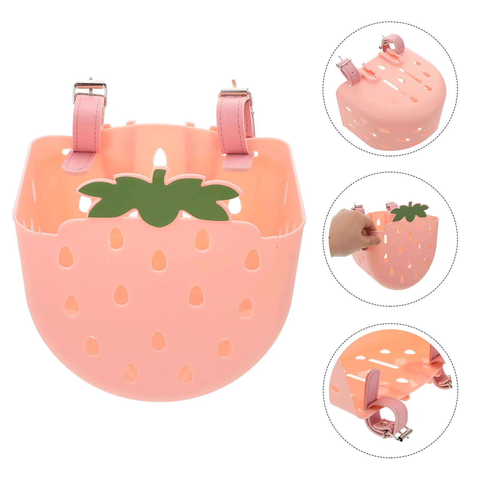 

2Pcs Children Bike Basket Plastic Front Storage Handlebar Mount Cute Strawberry Design for Bicycle Scooter Tricycle
