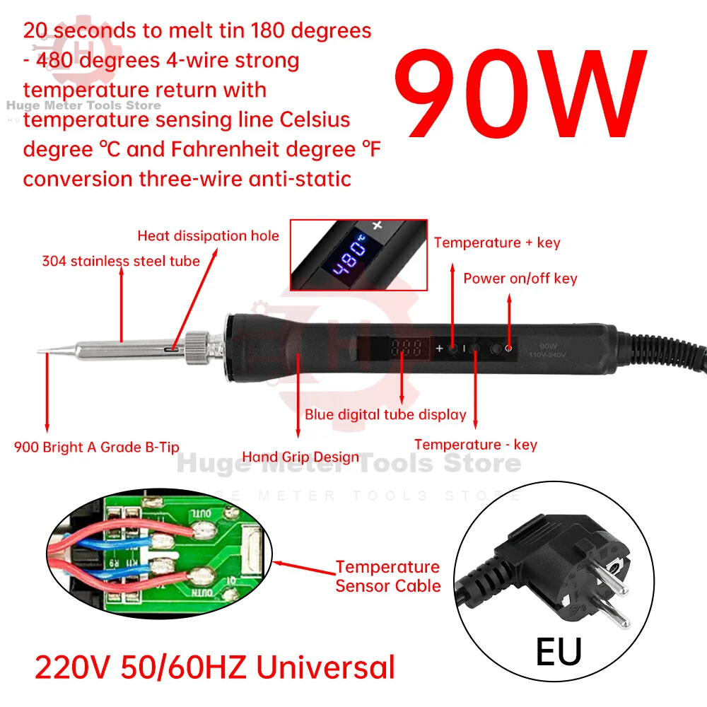 90W LED Digital Electric Soldering Iron Set AC 220V Adjustable Temperature Internal Heating Soldering Tips Repair Welding Tool