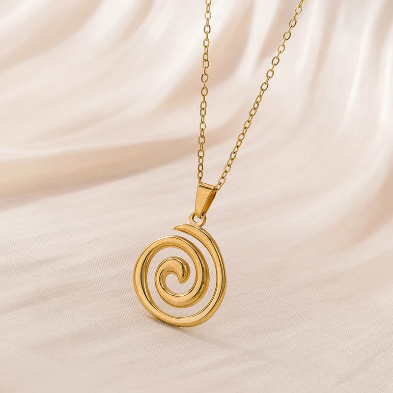 ANENJERY 316L Stainless Steel Vortex Pendant Necklace For Women Men Simple Temperament Fashion Jewelry Gifts Wholesale