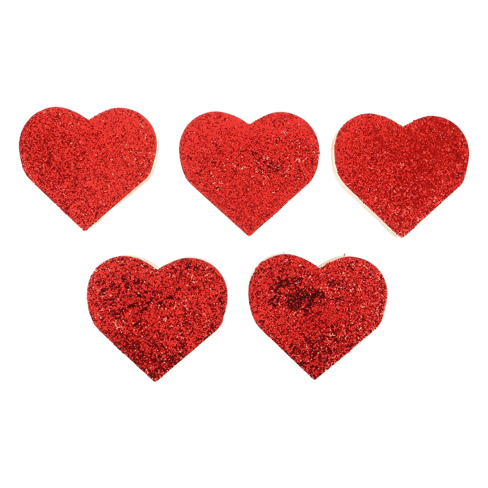 

5Pcs Wooden Heart Ornaments: Sparkling Sequin Wood Hearts for Valentine Crafts, Small Heart-Shaped Slices for Mantel Desk Decor