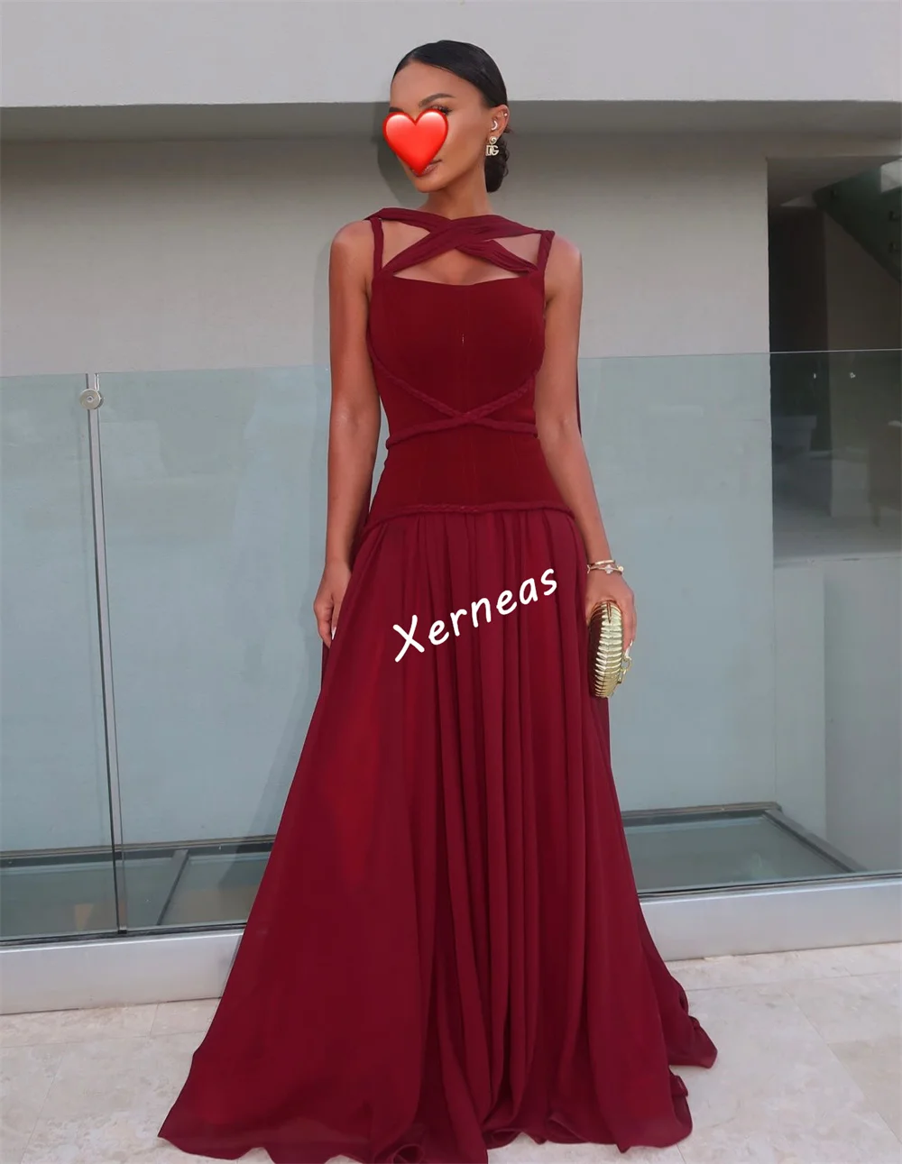 Customized Chiffon Criss-Cross A-line Floor-length Bespoke Occasion Formal Prom Wedding Party Gown For Women Simple Elegant