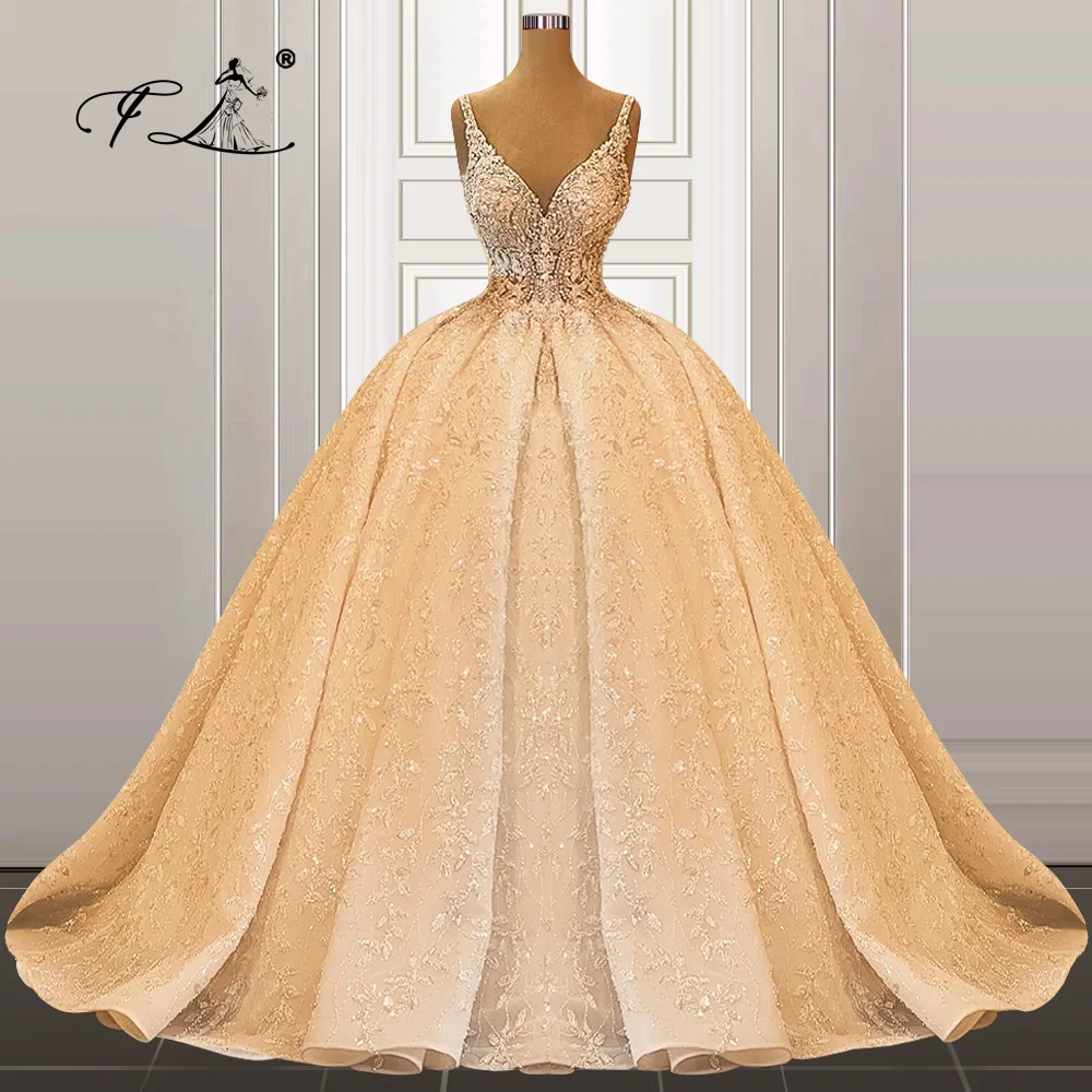 

Floria Индивидуальные белые свадебные платья цвета слоновой кости с бисером 2024, сексуальные свадебные бальные платья принцессы с v-образным вырезом