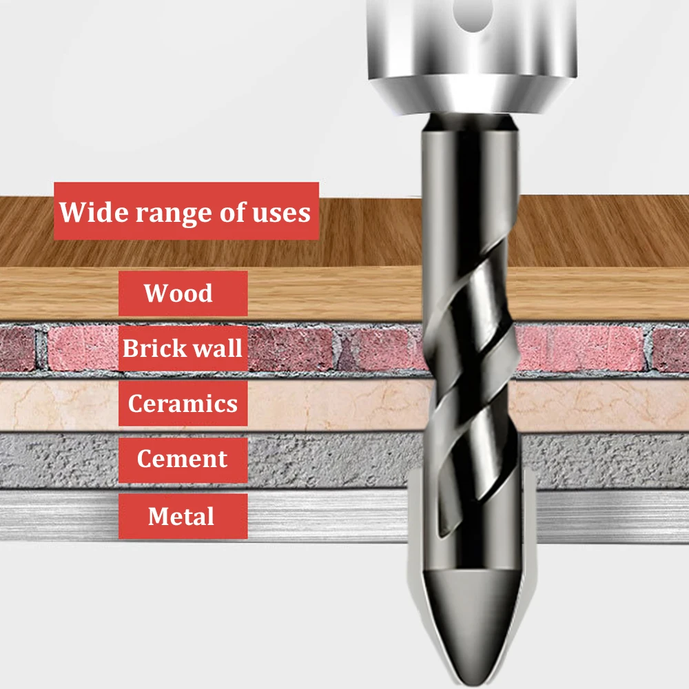 High Hardness Skewed Head Eccentric Drills 6/8/10/12mm Alloy Cross Drill Bit for Ceramic Tile Glass Special Drill Bits 4pcs