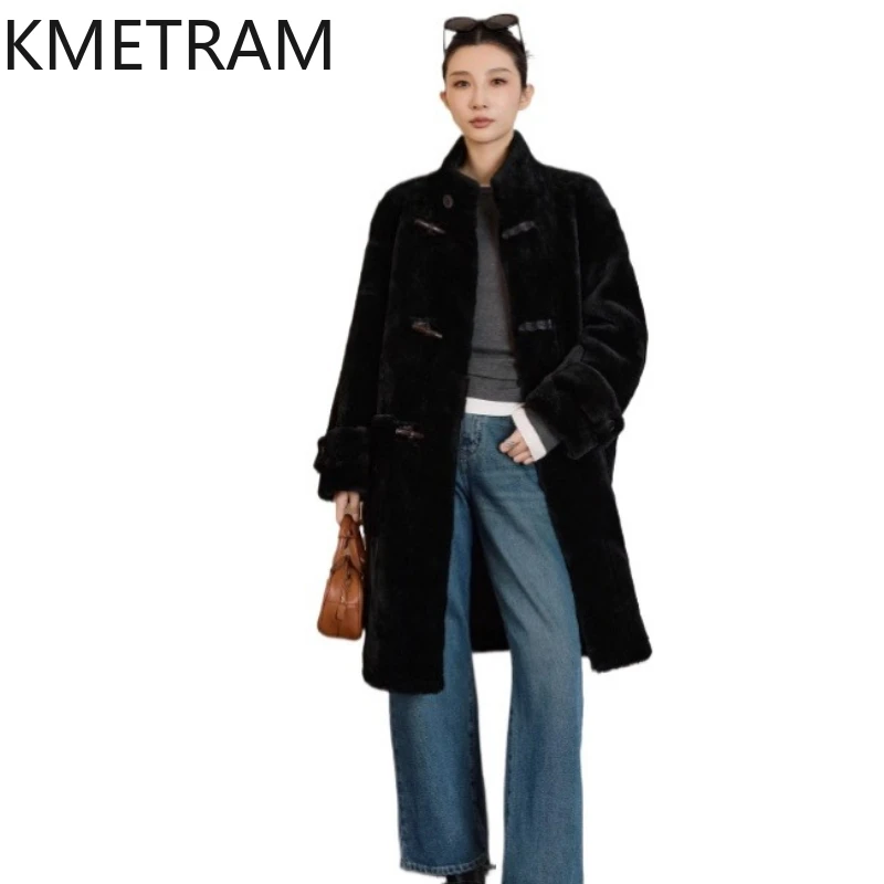 

Natural Merino Wool Sheepskin Double Faced Fur Jacket Women High Quality Stand Collar Real Fur Coat Winter Woman Clothing 2025