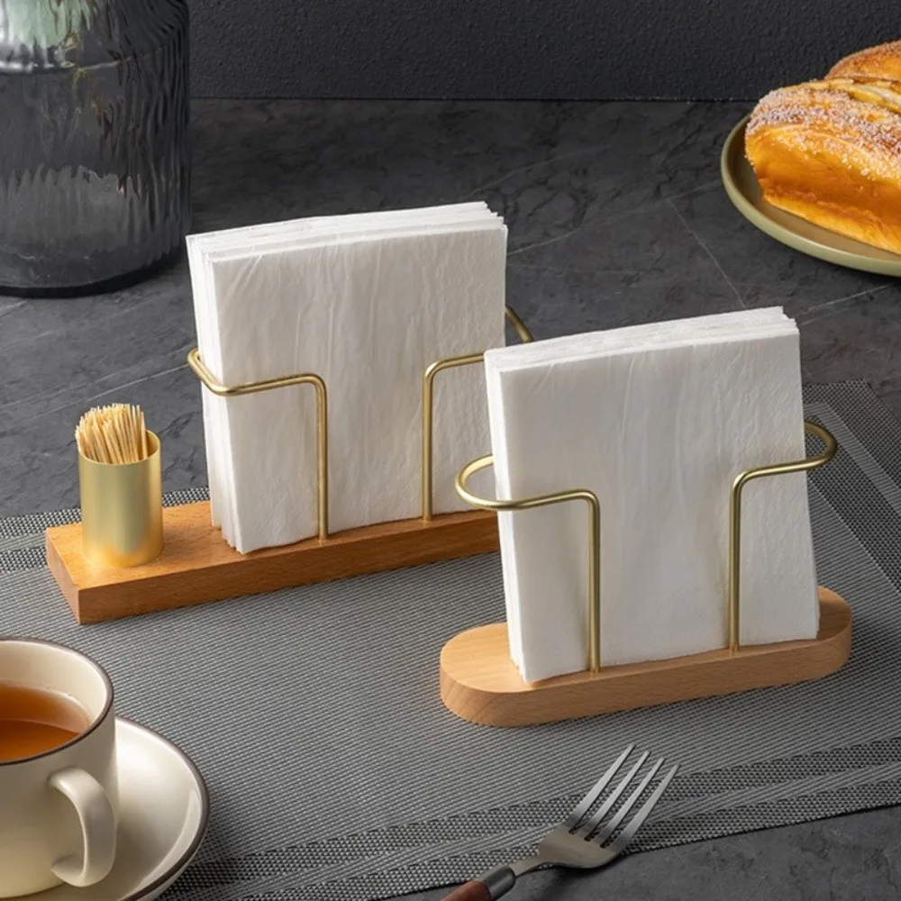 Wood Wooden Tissue Paper Holder Elegant Design Metal Toothpick Dispenser Space-saving Multifunction Desktop Organizer