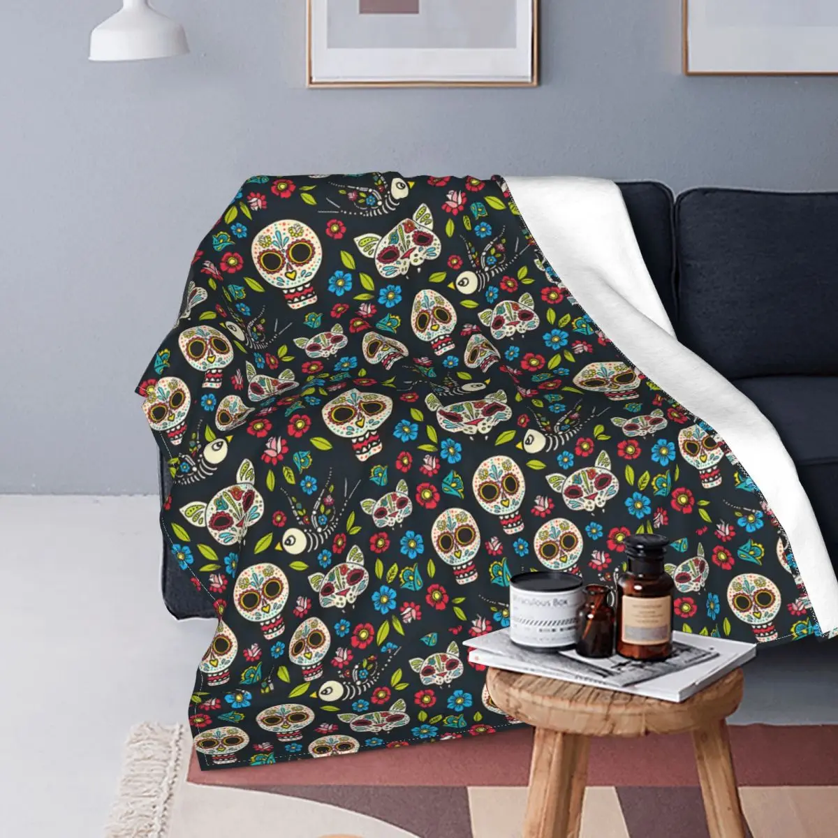 

3D Printed Day Of The Dead Gothic Blankets Soft Flannel Winter Mexican Sugar Skull Throw Blanket for Couch Outdoor Bedding