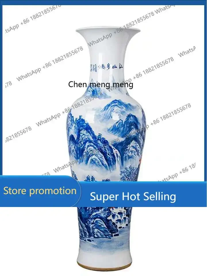 K182HzqJingdezhen ceramic hand-painted blue and white porcelain Jiangshan Duojiao 1.6 meters floor-to-ceiling large vase ornamen