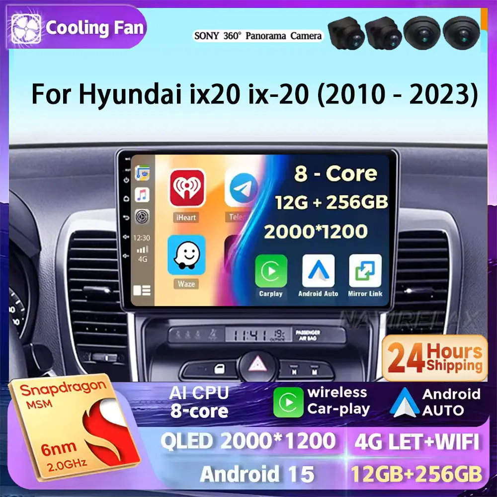 Android 15 für Hyundai Ix20 Ix-20 2010 - 2023 Carplay Android Autoradio-Player Multimedia IPS QLED Navigation GPS WLAN Haupteinheit