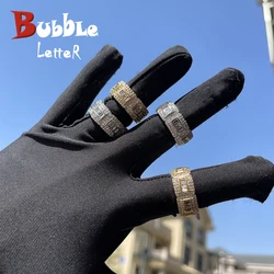 Bubble Letter Iced Out Ring for Men Baguette Real Gold Plated Hip Hop Jewelry 2022 Trend Fashion Korea Best Selling