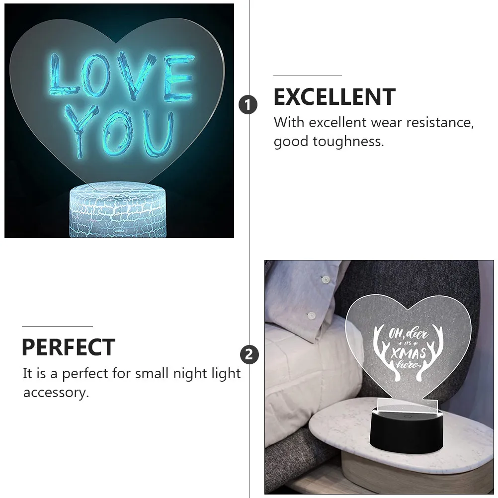 5Pcs Acrylic Heart Light Plate Premium LED Lamp Sheet Easy Install Decorative Night Light DIY Project Portable Design