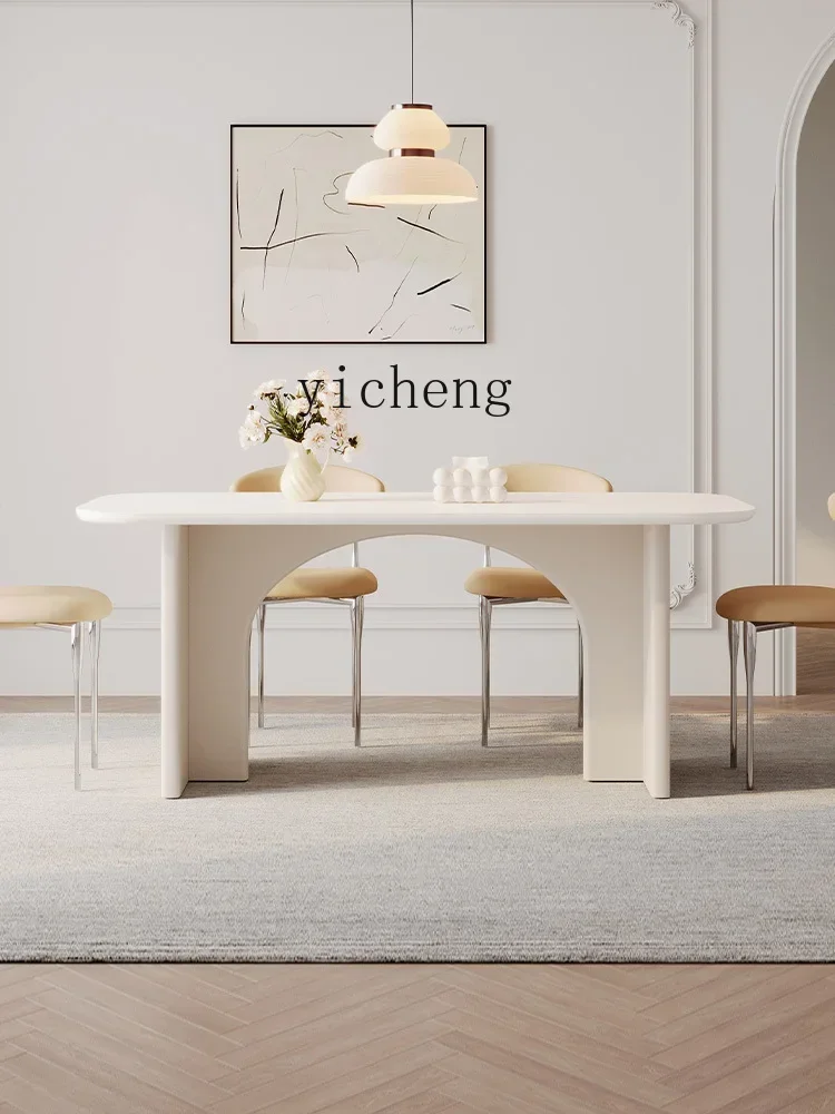 b12Cream Style Stone Plate Light Luxury Dining Table Small Apartment Rectangular Household Solid Wood Dining Table