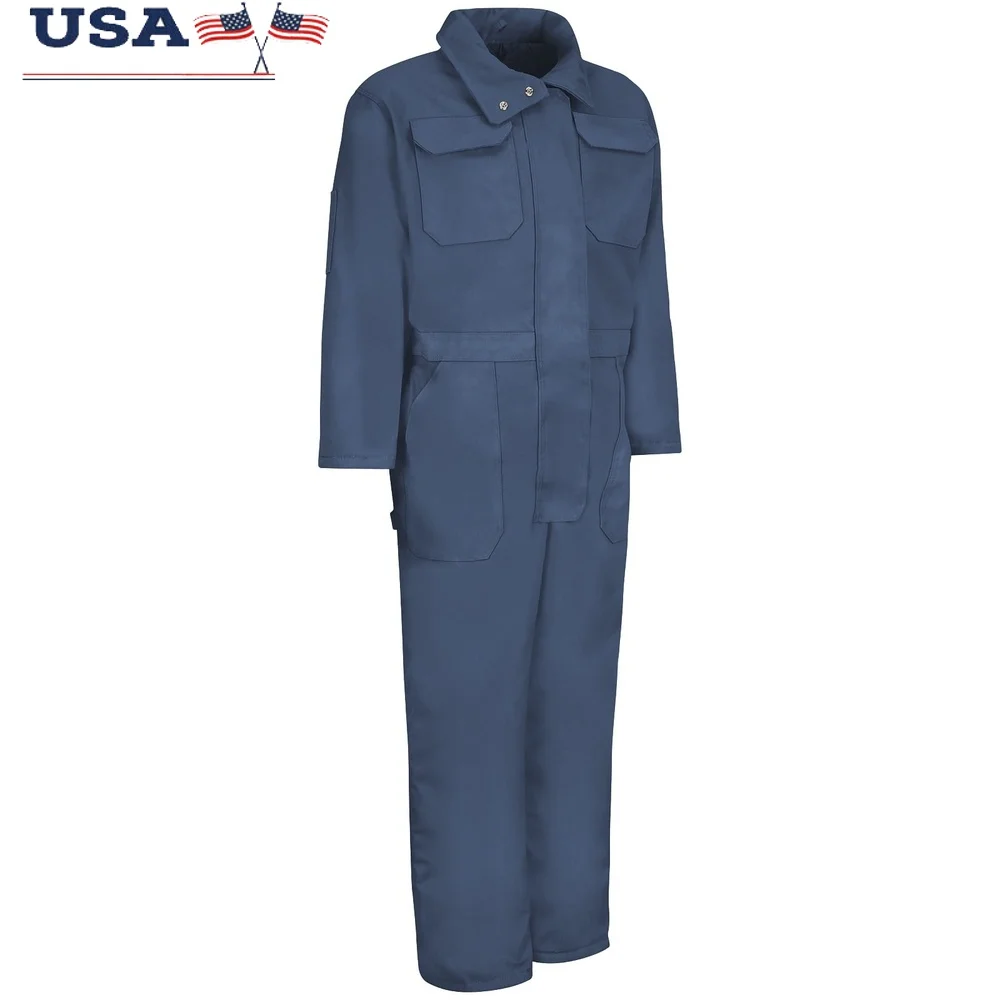 

Мужской изолированный комбинезон из смешанной утки, теплая стеганая подкладка, прочная тканевая застежка-застежка, штормовый клапан, вместительные карманы для хранения, промышленные